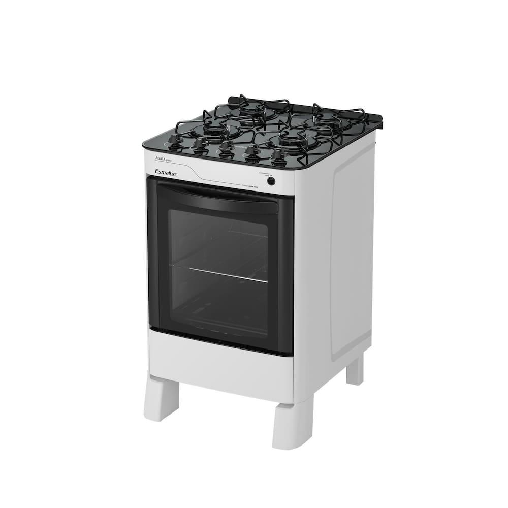 Fogão de Piso Esmaltec Agata Glass 4 Bocas Branco Mesa de Vidro Branco - 2
