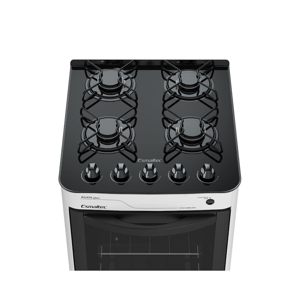 Fogão de Piso Esmaltec Agata Glass 4 Bocas Branco Mesa de Vidro Branco - 5