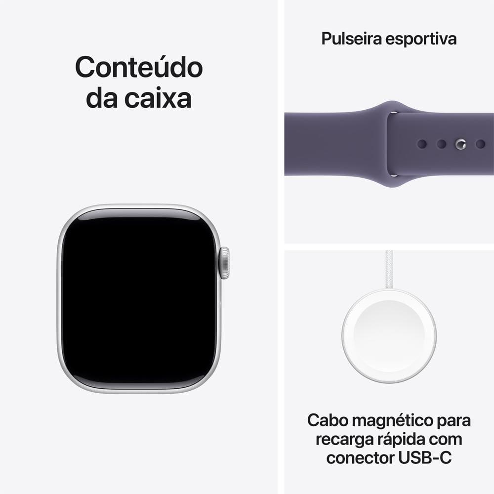 Apple Watch Series 11 GPS+ Cellular 42mm Prateada Pulseira P/M Esportiva Roxo-Névoa - 9
