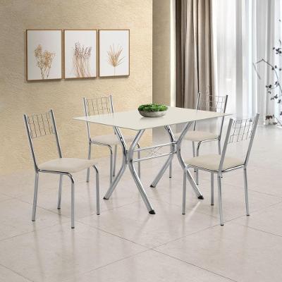 Conjunto Sala de Jantar Aço Nobre Mesa Montana Tampo de Vidro 120x80cm 4 Cadeiras Íris Aço Cromado