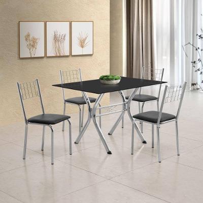 Conjunto Sala de Jantar Aço Nobre Mesa Montana Tampo de Vidro 120x80cm 4 Cadeiras Íris Aço Cromado