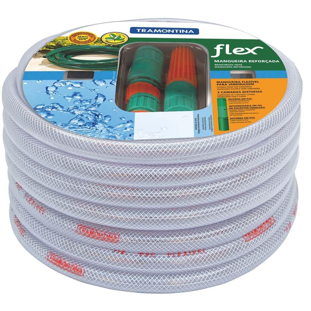 Mangueira Tramontina Flex de 1/2" para Jardim com Engates Rápidos e Esguicho - 10m - Gelo - 1