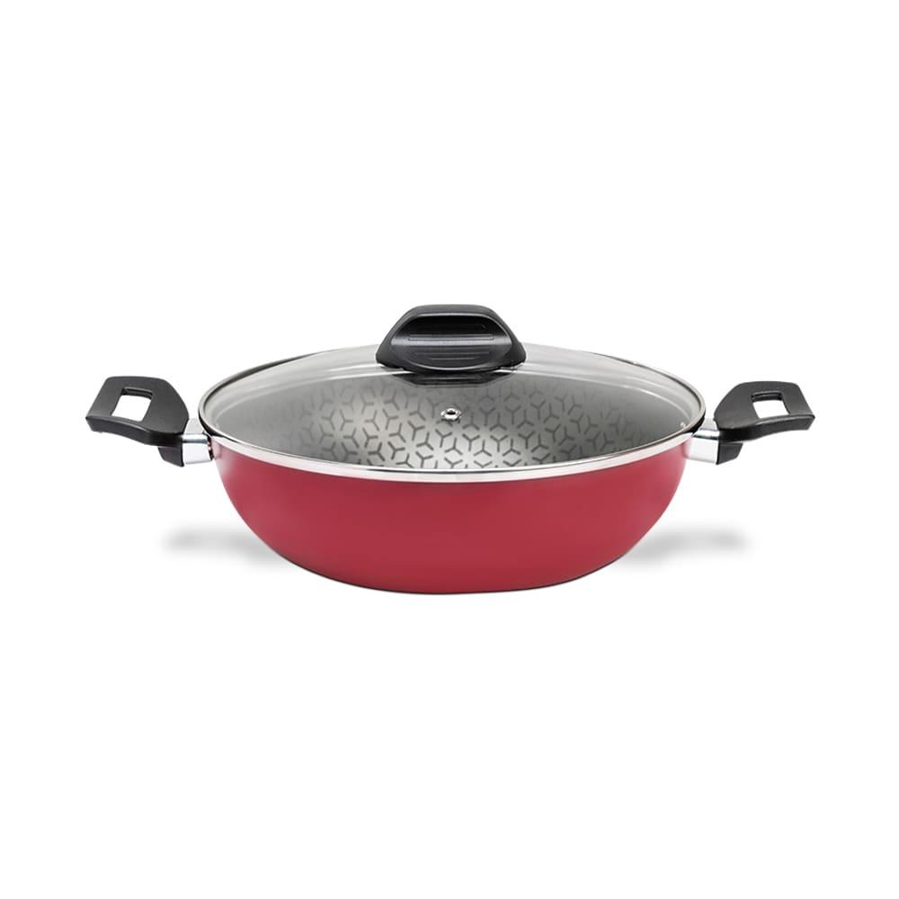 Panela Wok Brinox Anis Alças Baquelite Antiaderente Pro-Flon 2,3L 24cm Tampa de Vidro Borgonha - 1