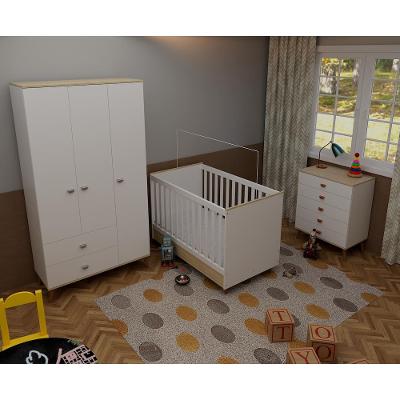 Quarto Infantil Completo Bartira Ternura Guarda-Roupa 3 Portas 2 Gavetas Cômoda 5 Gavetas Berço Conversível