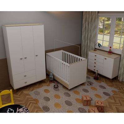 Quarto Infantil Completo Bartira Ternura Guarda-Roupa 3 Portas Cômoda 5 Gavetas Berço Conversível