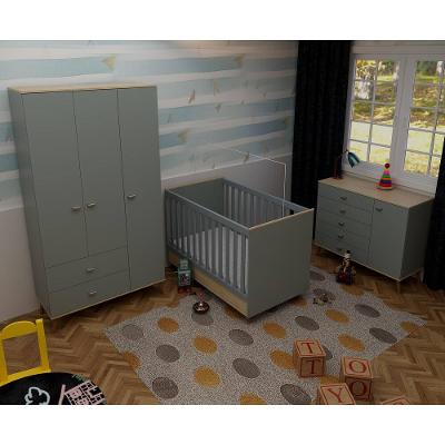 Quarto Infantil Completo Bartira Ternura Guarda-Roupa 3 Portas Cômoda 5 Gavetas Berço Conversível