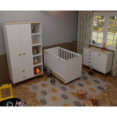 Quarto Infantil Completo Bartira Ternura Guarda-Roupa 5 Nichos Cômoda 5 Gavetas Berço Conversível