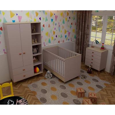 Quarto Infantil Completo Bartira Ternura Guarda-Roupa 2 Portas Cômoda 5 Gavetas Berço 2 em 1