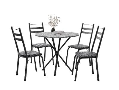 Conjunto de Mesa com 4 Cadeiras Artefamol Sabiá Redonda Granito Aço Courvin