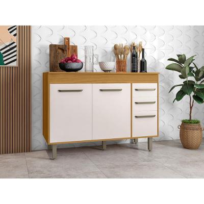 Balcão de Cozinha Poliman Malta 120cm 3 Portas 2 Gavetas com Tampo Freijó Off White