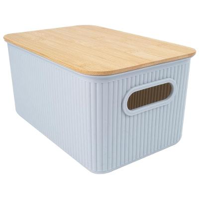 Cesta Retangular L`Hermitage com Tampa em Bambu e Alça 16 x 29 x 38 cm - Cinza