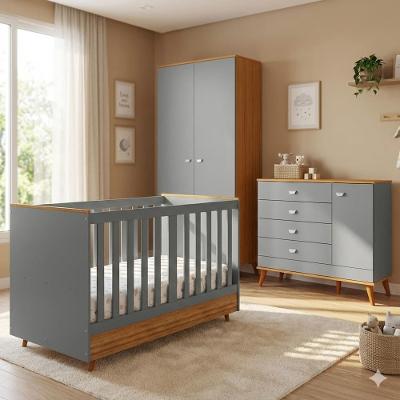 Conjunto Quarto Infantil Ternura Bartira + Herval – Cômoda 5 Gavetas Berço 2 em 1 Guarda-Roupa 2 Portas Colchão Espuma D18