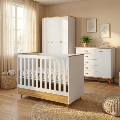 Conjunto Quarto Infantil Ternura Bartira + Herval – Cômoda 5 Gavetas Berço 2 em 1 Guarda-Roupa 2 Portas Colchão Espuma D18