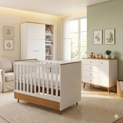 Conjunto Quarto Infantil Ternura Bartira + Herval – Cômoda 5 Gavetas Berço 2 em 1 Guarda-Roupa 2 Portas Colchão Espuma D18