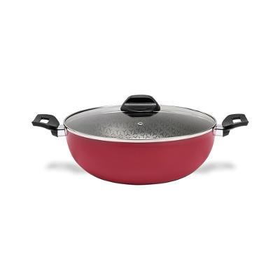 Panela Wok Brinox Anis Alças Baquelite Antiaderente Pro-Flon 4,1L 28cm Tampa de Vidro Borgonha