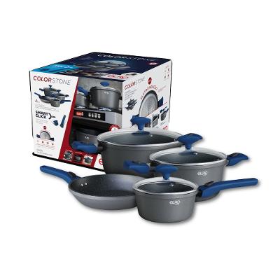 Conjunto de Panelas Euro Home Colorstone Smart Click 4 Peças Antiaderente Cabo Removível Azul