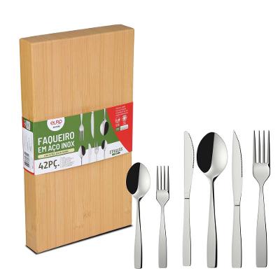 Faqueiro Euro Home Strauss Flat FQM42F 42 Peças Aço Inox Cabo Decorado Serve 6 Pessoas