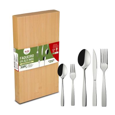 Faqueiro Euro Home Strauss Flat FQM30F 30 Peças Aço Inox Cabo Decorado Serve 6 Pessoas