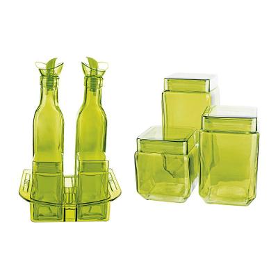 Conjunto Galheteiro Euro Home Colorido 7 Peças com Suporte Bico Dosador Verde