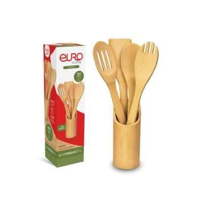 Conjunto de Utensílios Euro Home Bambu 5 Peças Antibacteriano
