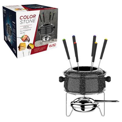 Conjunto de Fondue Euro Home Colorstone Preto 10 Peças 850ml Aço Inox