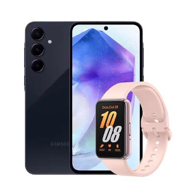 Smartphone Samsung Galaxy A55 5G Azul Escuro 128GB, 8GB RAM, Câmera Tripla de até 50MP, Selfie de 32MP e Tela Super AMOLED 6.6" + Galaxy Fit3 Rose