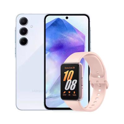 Smartphone Samsung Galaxy A55 5G Azul Claro 128GB, 8GB RAM, Câmera Tripla de até 50MP, Selfie de 32MP e Tela Super AMOLED 6.6" + Galaxy Fit3 Rose