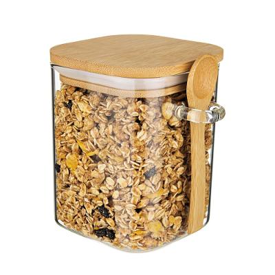 Pote Quadrado de Vidro Borossilicato Slim Euro Home 650?ml com Tampa de Bambu Hermética
