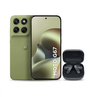 Smartphone Motorola Moto G67 6.8” 256GB 5G Verde + Fone de Ouvido Moto Buds Bass Cancelamento de Ruído Preto