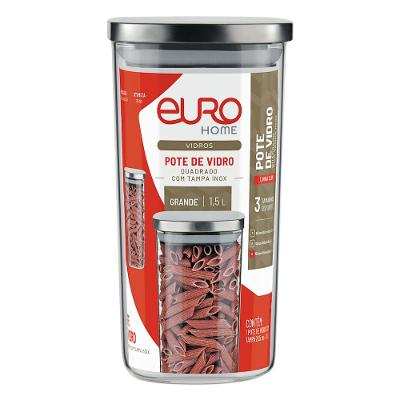 Pote de Vidro Euro Home Slim 1,5L com Tampa Hermética em Inox