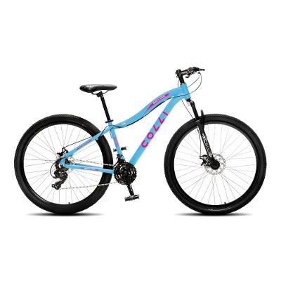 Bicicleta Aro 29 Colli Saphira 21 Marchas Shimano Freio a Disco Quadro 15,5 Alumínio Azul Champanhe e Rosa Neon