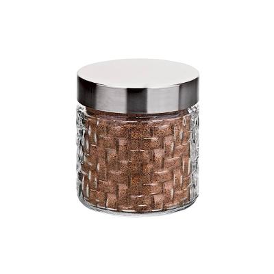 Pote de Vidro Rattan Euro Home 500?ml com Tampa em Aço Inox Organização e Armazenamento