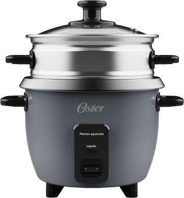 Panela Elétrica de Arroz Oster 0,6L Grafite Antiaderente Função Aquecer Tampa de Vidro