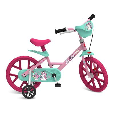 Bicicleta Infantil Bandeirante Aro 14 Unicórnio com Rodinhas Freio Tambor Quadro em Aço