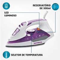 Ferro de Passar a Vapor Mondial Ceramic Express F-40 com Spray e Base Cerâmica - Branco/Roxo - 5