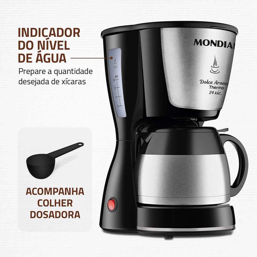 Cafeteira Elétrica Mondial Dolce Arome Thermo Inox C-33 JT 24 Xícaras - Preta - 6