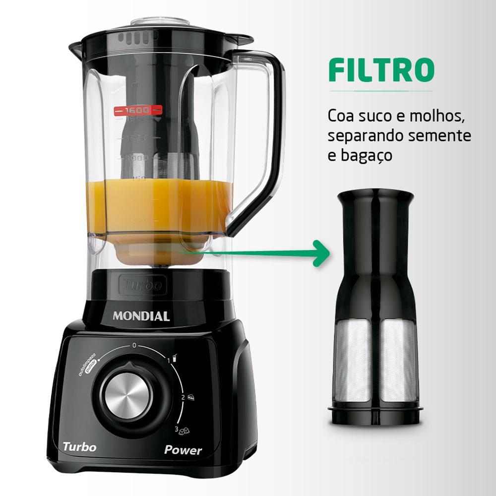 Liquidificador Mondial Turbo Power L-99 FB Copo San Cristal 3 Velocidades 550W Preto - 4