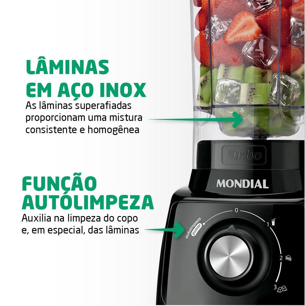 Liquidificador Mondial Turbo Power L-99 FB Copo San Cristal 3 Velocidades 550W Preto - 5