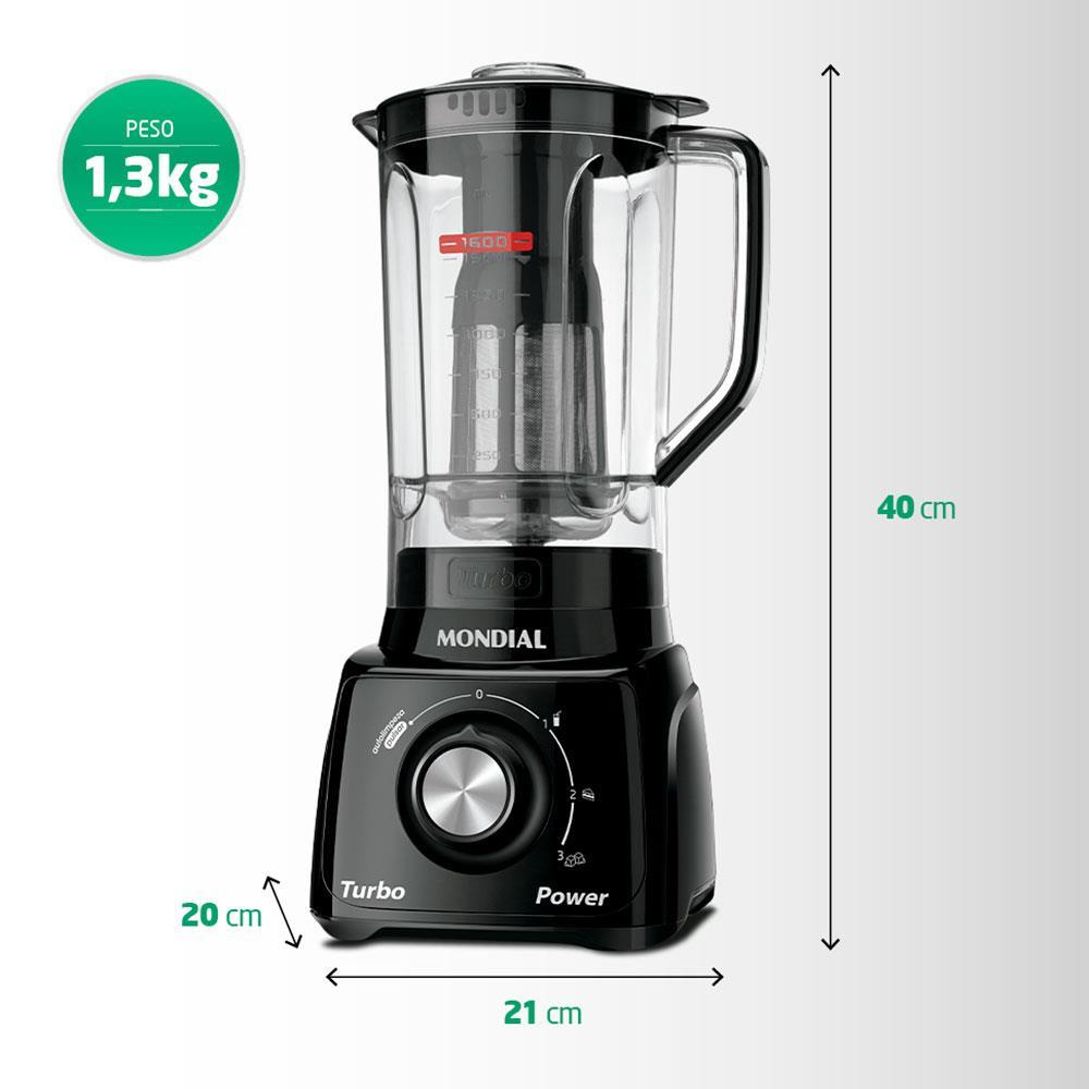 Liquidificador Mondial Turbo Power L-99 FB Copo San Cristal 3 Velocidades 550W Preto - 7