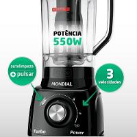 Liquidificador Mondial Turbo Power L-99 FB Copo San Cristal 3 Velocidades 550W Preto - 2