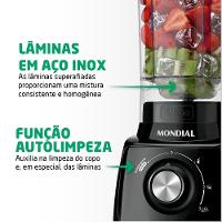 Liquidificador Mondial Turbo Power L-99 FB Copo San Cristal 3 Velocidades 550W Preto - 5