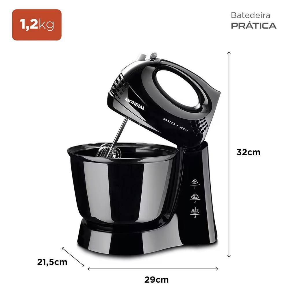 Batedeira Mondial Prática Black B-44 com 3 Velocidades – Preta - 7