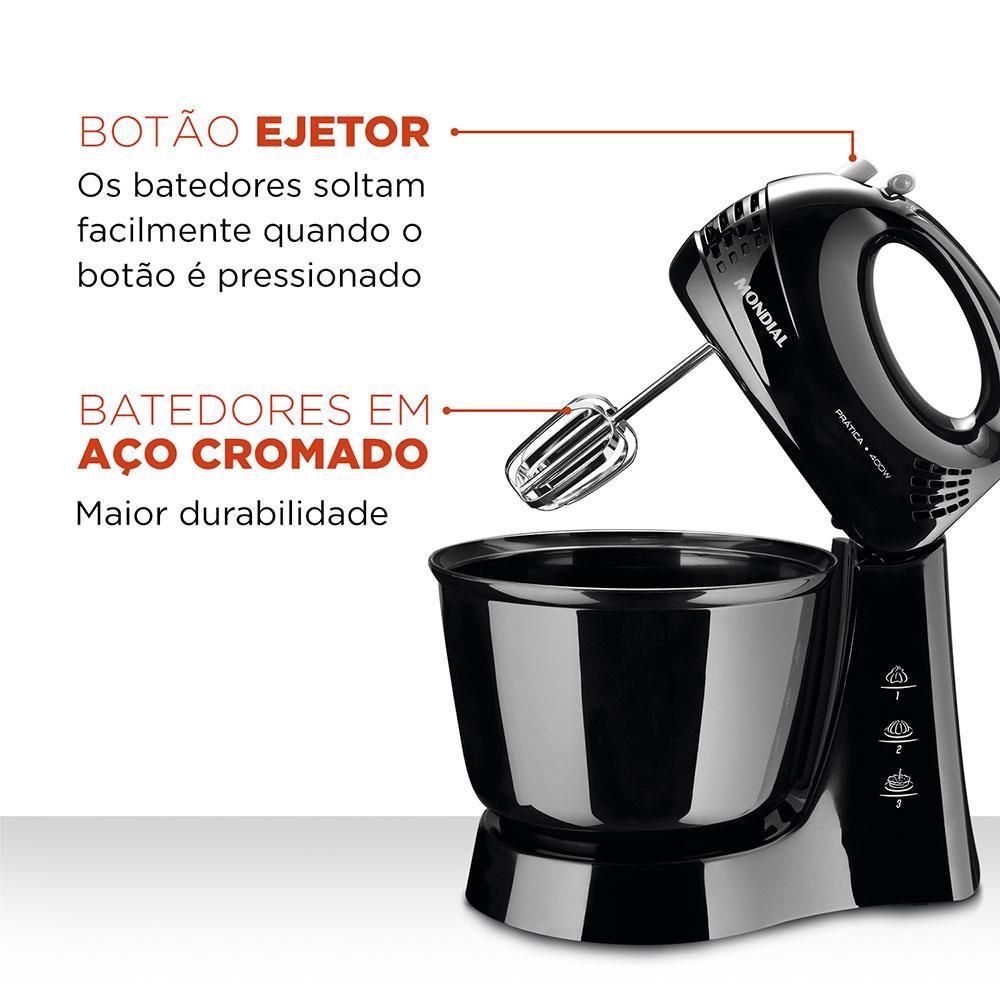 Batedeira Mondial Prática Black B-44 com 3 Velocidades – Preta - 4