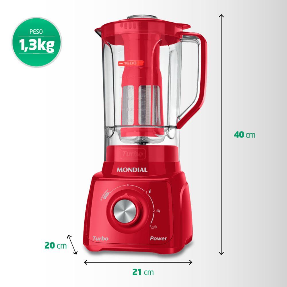 Liquidificador Mondial L99-FR Turbo Power Vermelho com 3 Velocidades - 500W - 8