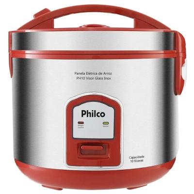 Panela Elétrica de Arroz Philco Visor Glass PH10 10 Xícaras - Vermelha e Inox