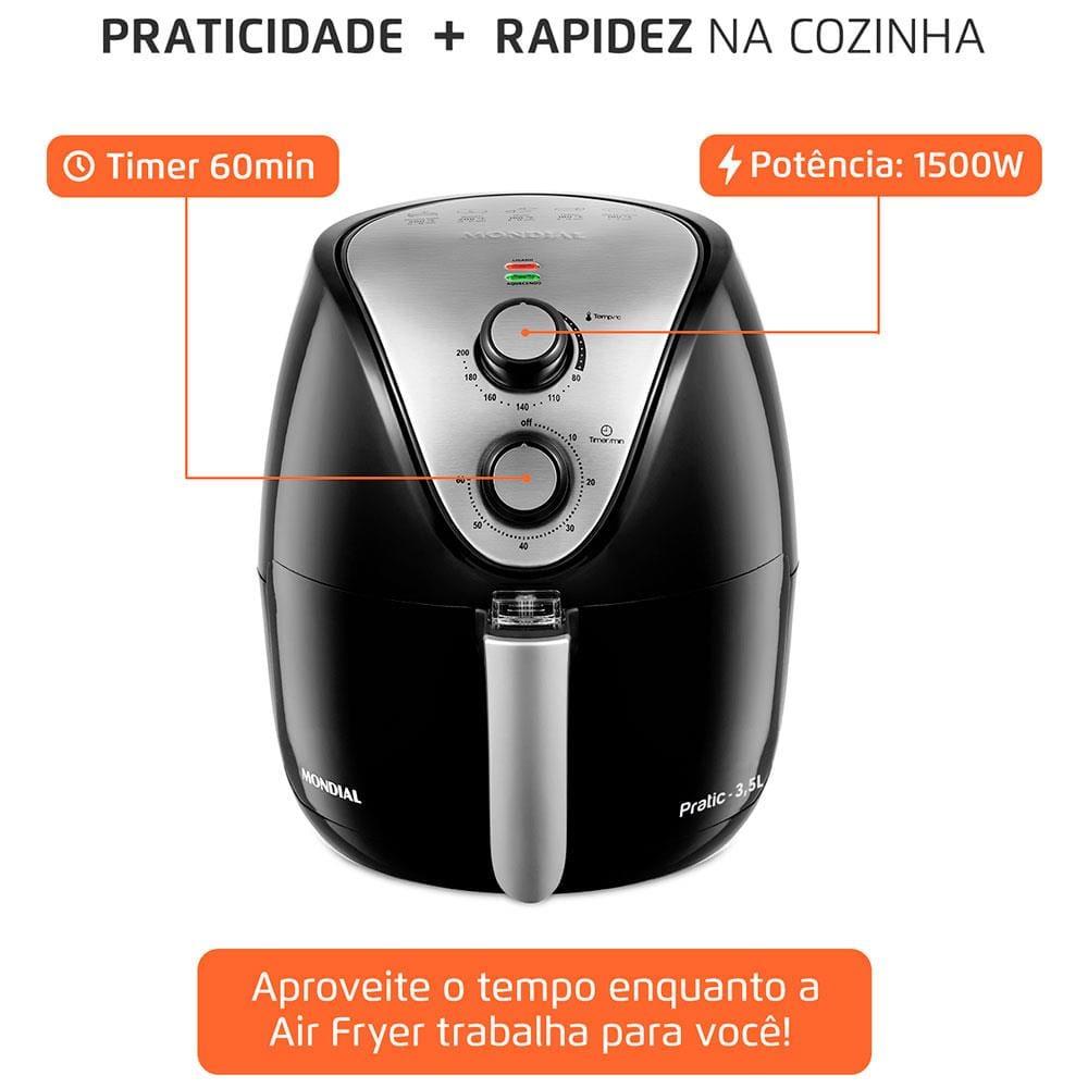 Fritadeira Elétrica Sem Óleo Air Fryer Mondial AF-30 Family Inox IV 3,5l – Preta - 7