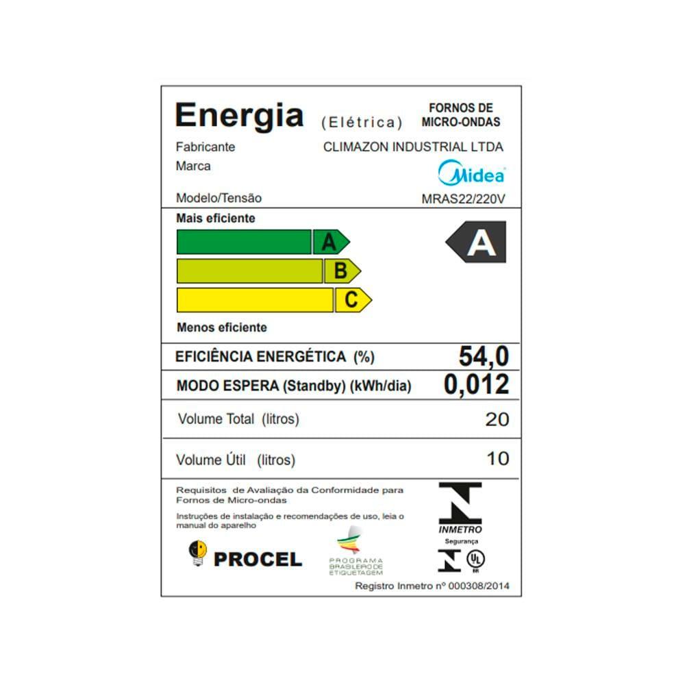 Forno de Micro-ondas Midea MRAS2 com Função Eco 20L - Branco - 7