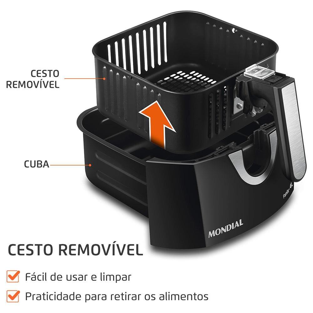 Fritadeira Elétrica Sem Óleo Air Fryer Mondial AFN40BI Family Inox 4L Preta/Inox - 4