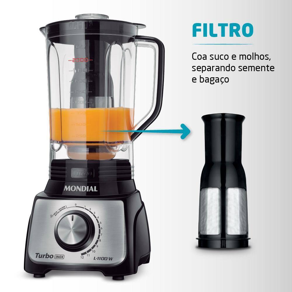 Liquidificador Mondial Turbo L-1100 3L 1100W 12 Velocidades Preto/Inox - 4