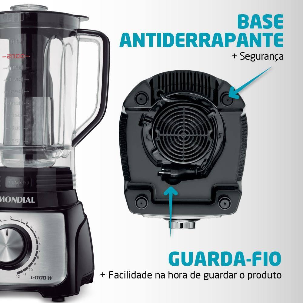 Liquidificador Mondial Turbo L-1100 3L 1100W 12 Velocidades Preto/Inox - 6